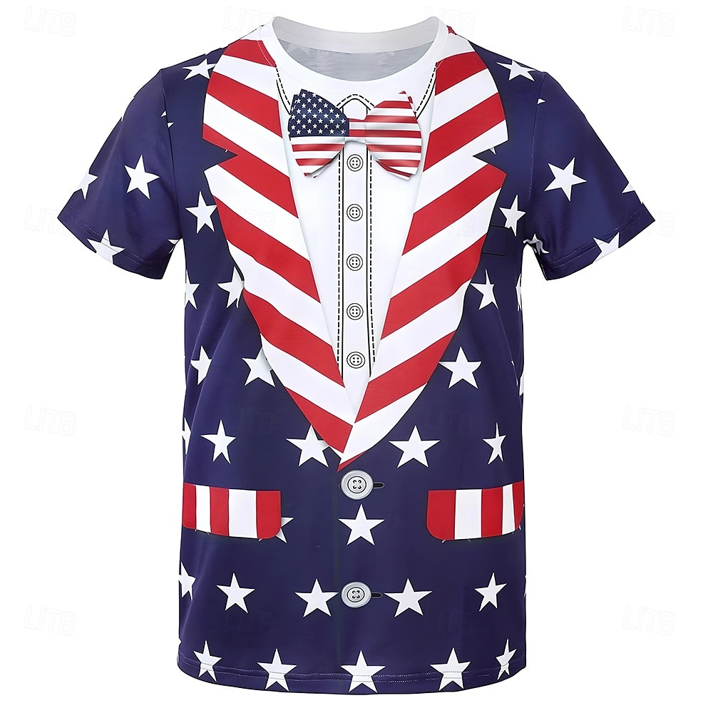 Amerikanska självständighetsdagen Herr Amerikanska amerikanska flaggan Kostym T-shirt Kortärmad T-shirt 3D-tryck Rund hals Skjorta drivna Designer Fest Helgdag Nattklubb Blå Sommar Vår Kläder S M L 2025 - $17.99 –P1