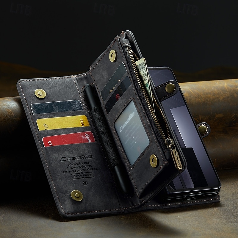 Phone Case For Samsung Galaxy Z Fold 6 Z Fold 5 Z Fold 4 Wallet Case with Stand Holder Zipper with Wrist Strap Retro TPU PU Leather 2025 - $34.99 –P6