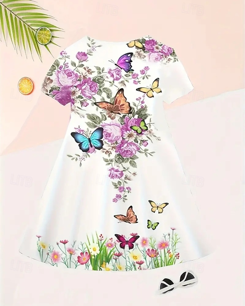 Easter Girls' 3D Graphic Butterfly Flower Dress Short Sleeve Summer Spring Vacation Daily Holiday Princess Beautiful Sweet Kids 4-12 Years Casual Dress A Line Dress Knee-length Regular Fit 2026 - $15.99 –P3
