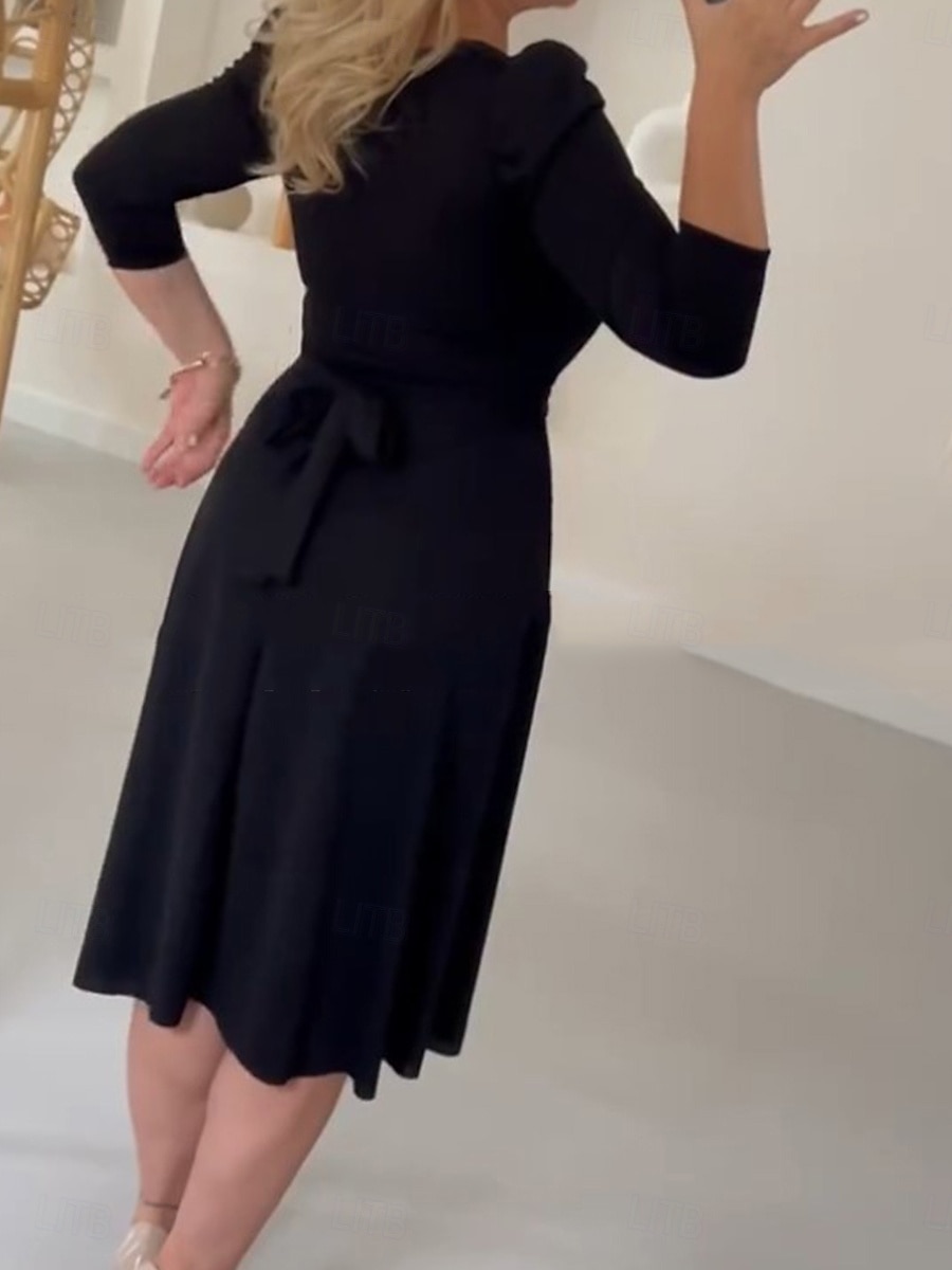 Női Midi ruha Swing ruha A vonalú ruha Elegáns Stílusos Alkalmi Vakáció Napi Normál Sima Hosszú ujj Terített nyak Fekete Tavasz Ősz 2025 - $41.99 –P4