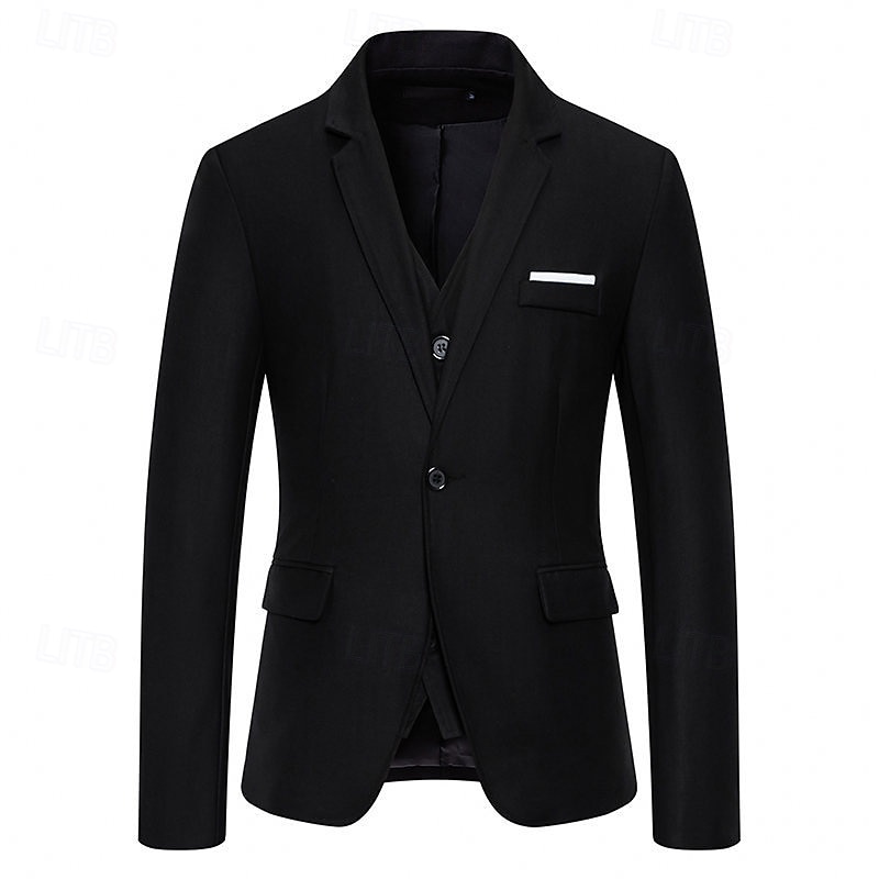 Herr Kavaj Företag Cocktailfest Bröllopsfest Mode Ledigt Vår & Höst Bomullsblandning Ensfärgat Knappar Ficka Bekväm Enkelknäppt Blazer Svart Vit Vinröd Kungsblå 2025 - $52.99 –P10
