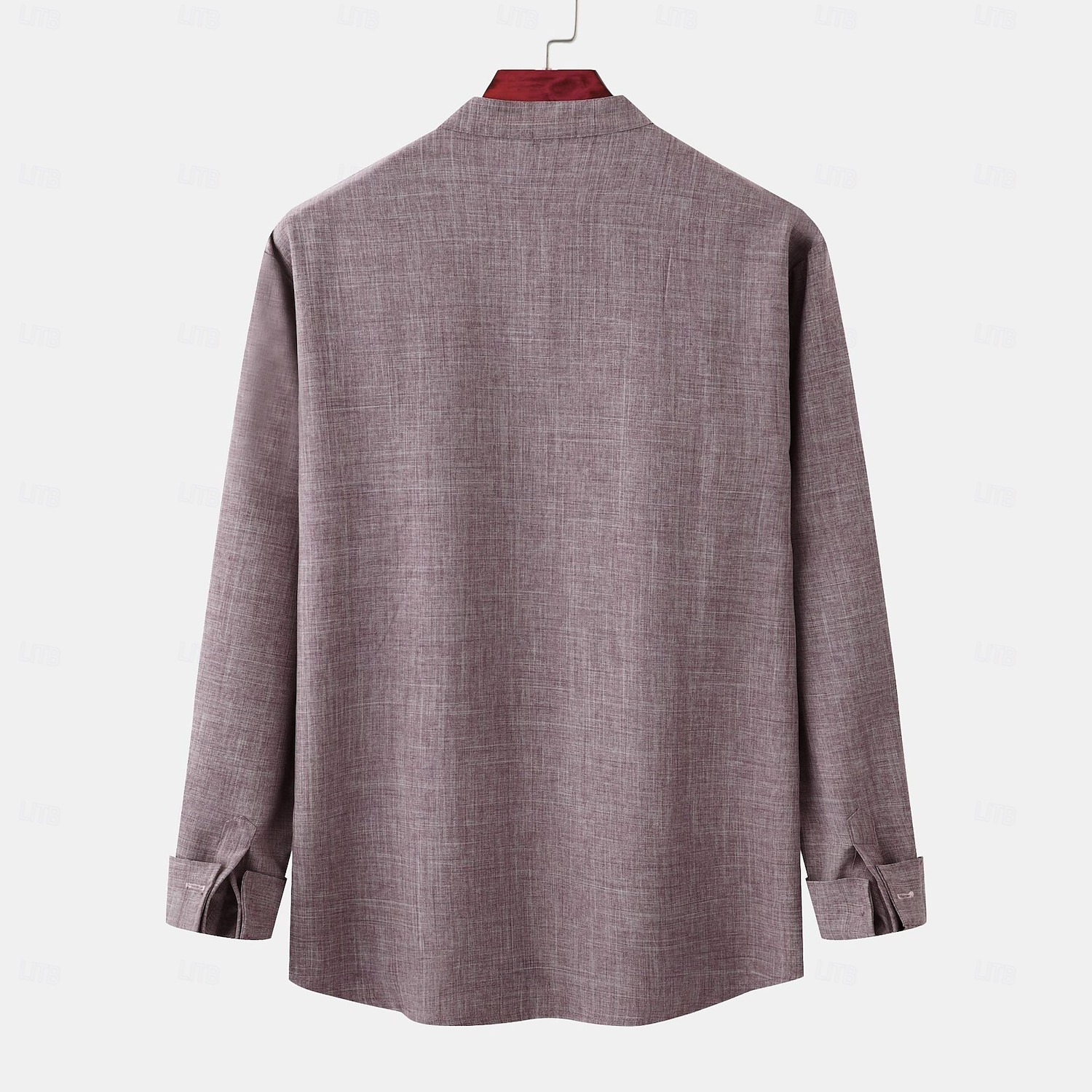 Herren Hemd leinenhemd Hemd mit Stehkragen Knopfhemd Glatt Urlaub Festtage Purpur Khaki Grau Langarm Stehkragen Sommer Frühling & Herbst Bekleidung 2025 - $29.99 –P4