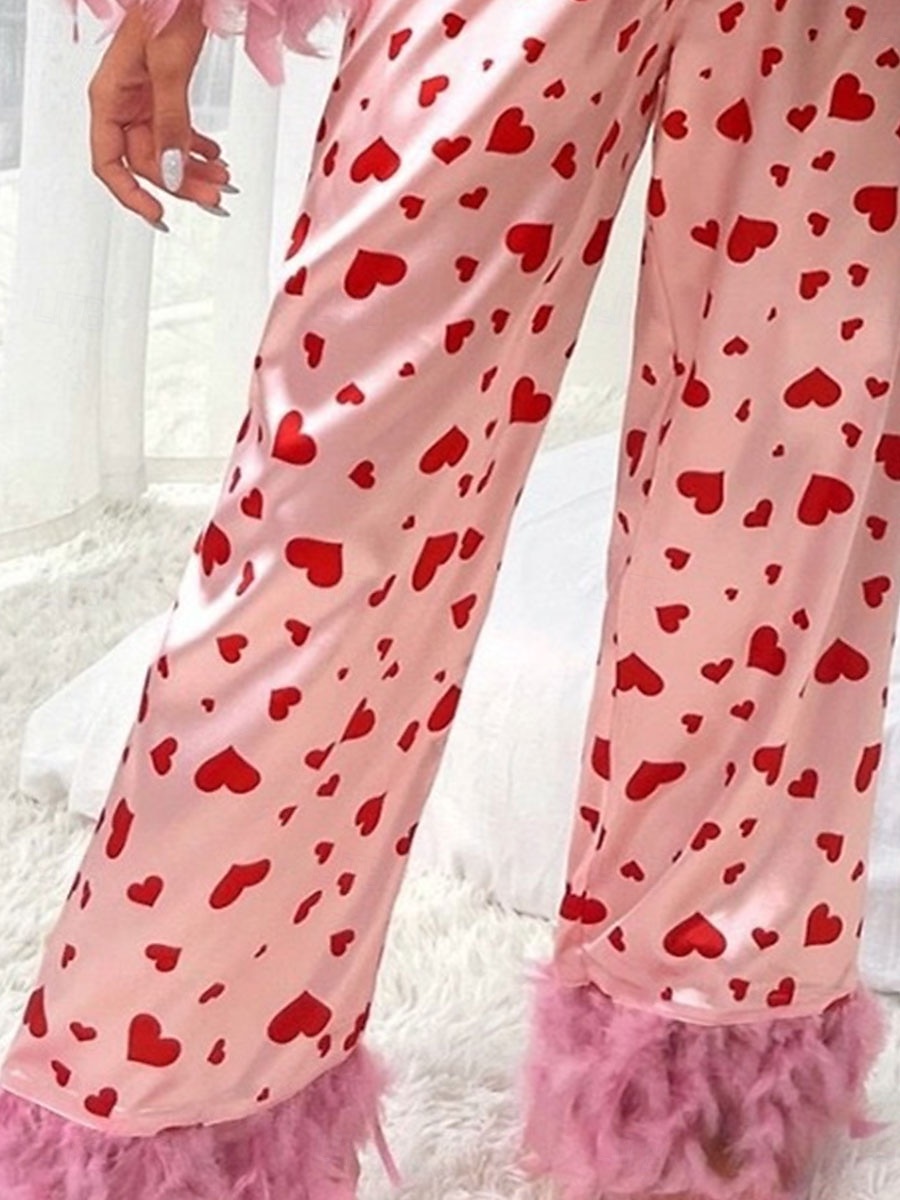 Women's Pajama Set Casual Comfort Heart Elastic Waist Shirt Pant Home Valentine's Day Daily Long Sleeve Shirt Collar Pink Summer Spring Fall Loose Fit 2025 - $57.99 –P7