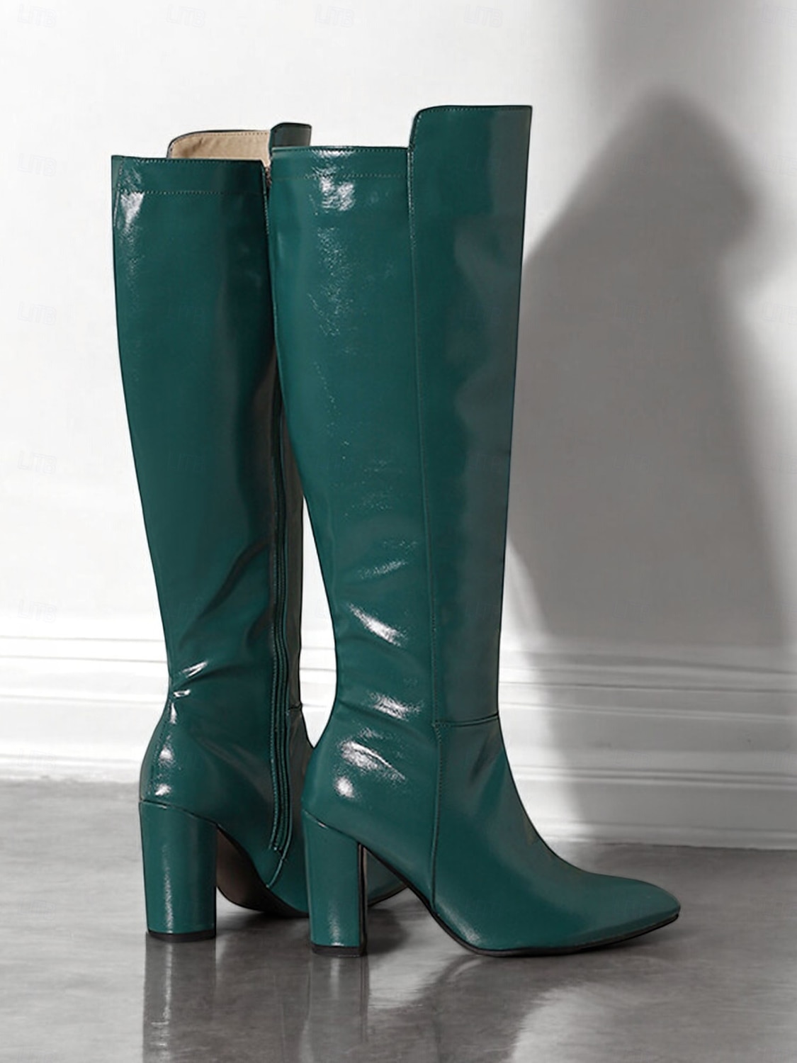 botas femininas pretas de couro envernizado até o joelho com saltos altos, design elegante para uso noturno moderno e ocasiões especiais de 2025 por $69.99 –P10