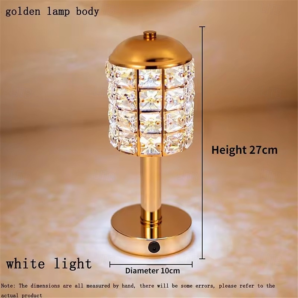 2025年 ゴールド LED クリスタル テーブル ランプ - 温白色のモダンなミニマリスト USB 充電式ベッドサイド ランプ &寝室、カフェ、レストランの装飾に適したデュアルカラー温度  コレクション – $50.99 –P1