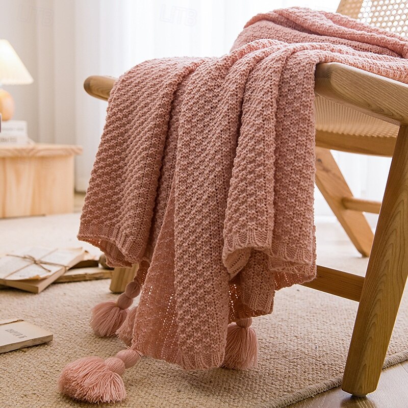 Fringed Ribbed Knit Blanket Solid Color Throw for Bed and Sofa Stylish and Cozy Design Perfect for Lazy Days, Fashionable Shawls, or Home Textiles Soft and Comfortable for Year-Round Use 2025 - $39.99 –P10
