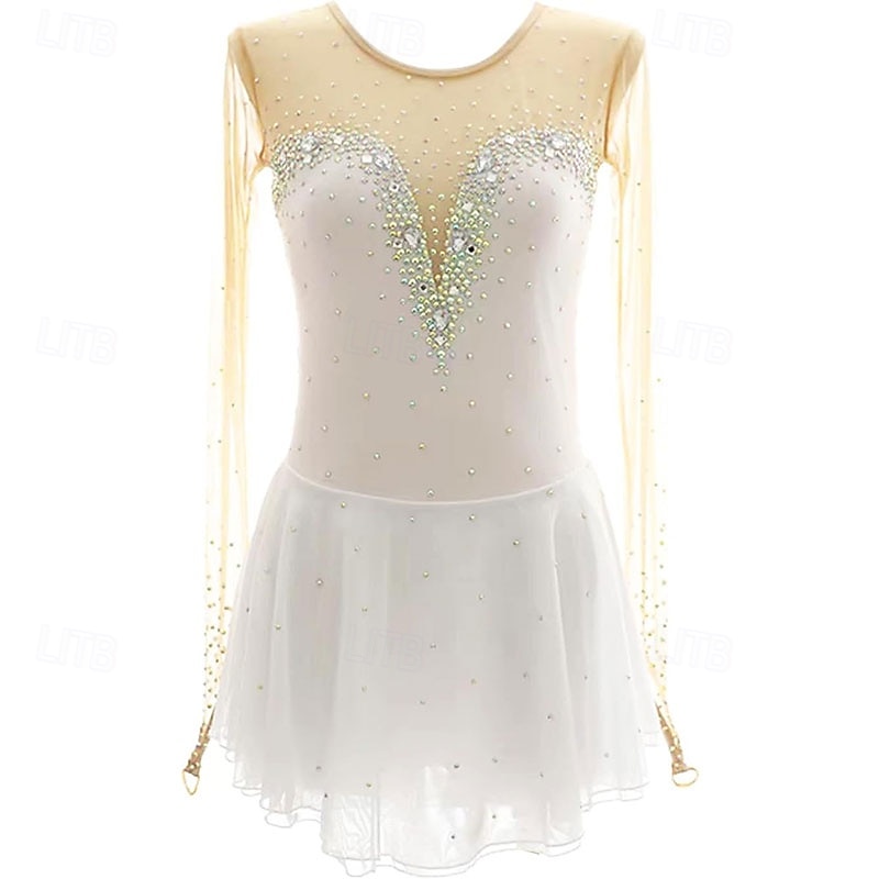 white and gold figure skating dress Figure Skating Dress #SD400 – Skating Spirit main image 0