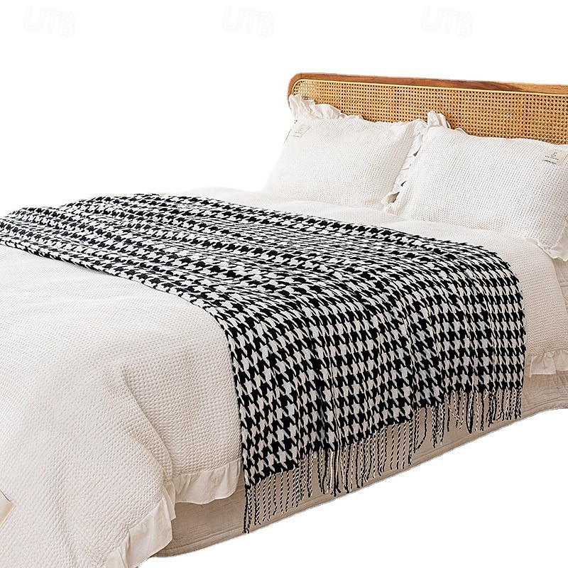coperta con lavorazione a pied de poule modello classico e senza tempo coperta resistente e morbida perfetta per letti, divani o sedie aggiunge un tocco sofisticato all'arredamento della tua casa del 2025 a $28.99 –P4