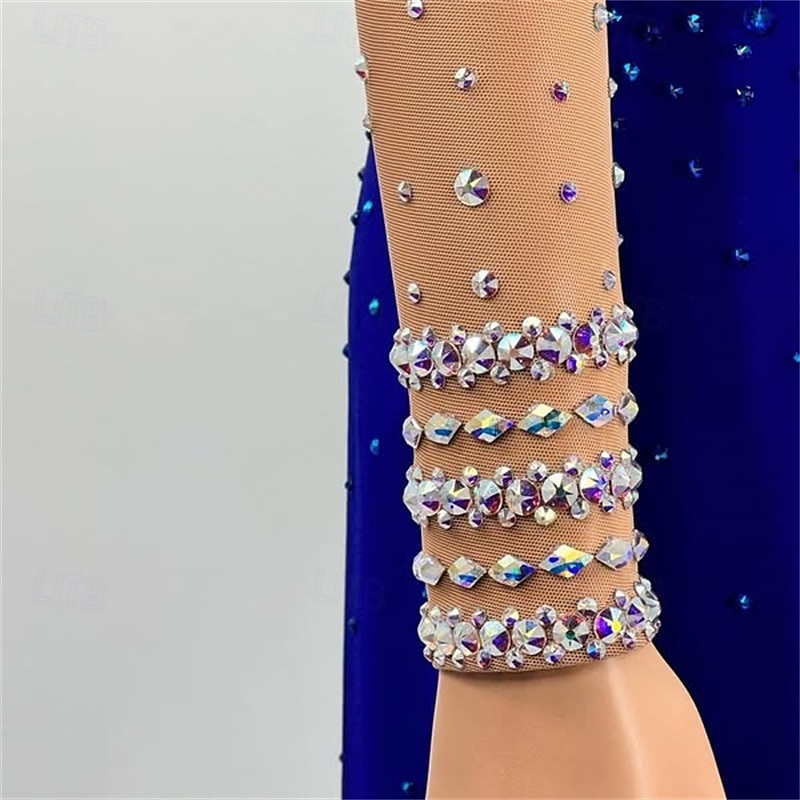 Платье для фигурного катания Жен. Девочки Катание на коньках Платья Синий Открытая спина Асимметричный шов Сетка Эластичность Учебный Соревнование Одежда для фигурного катания Классика Стразы 2025 - $260.79 –P2