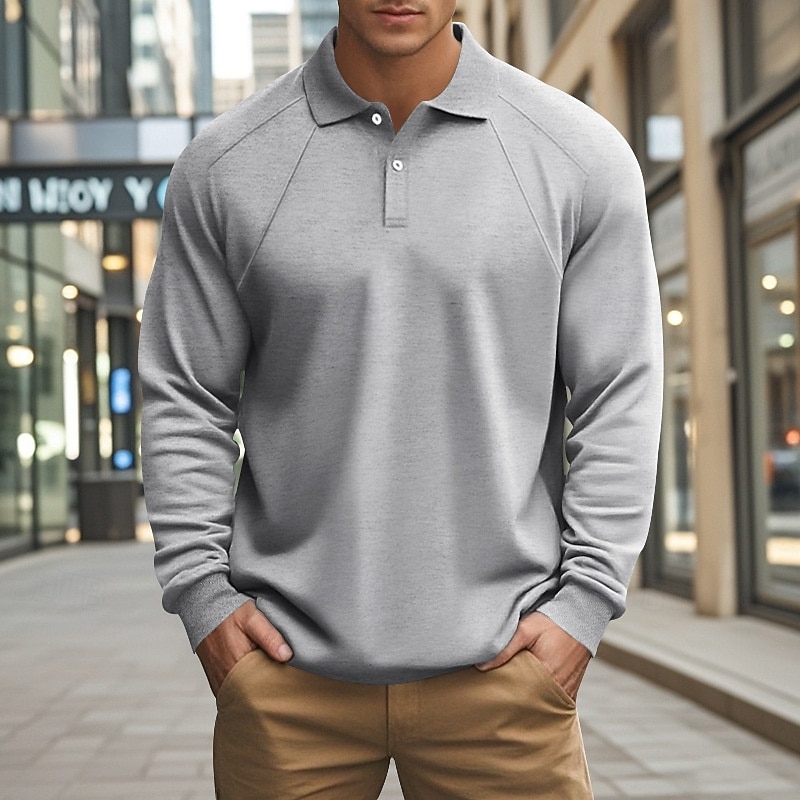 Per uomo Felpa Pullover Polo da golf Formale Ufficio Classico Manica lunga Di tendenza Comodo Tinta unica Liscio Bottoni Autunno Inverno Nero Bianco Verde Cachi Grigio Felpa Pullover del 2026 a $31.99 –P12