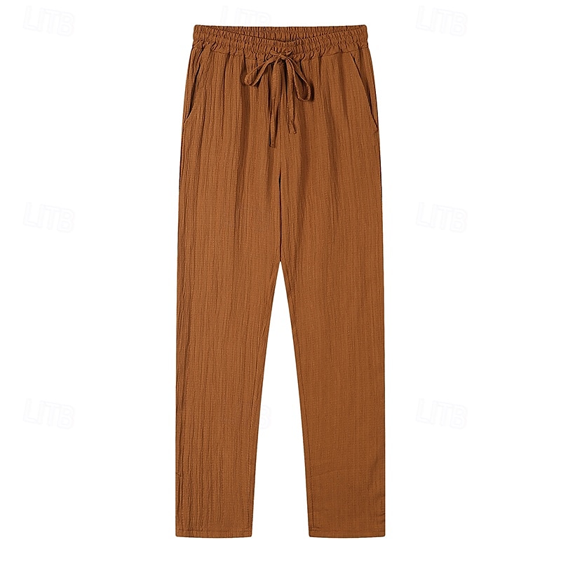 Herr Linne Byxor Långbyxor Sommarbyxor Strandbyxor Snörning Elastisk midja Rakt ben Slät Komfort Andningsfunktion Fullängd Dagligen Helgdag Strand Semester Mode Svart Vit 2025 - $20.99 –P4