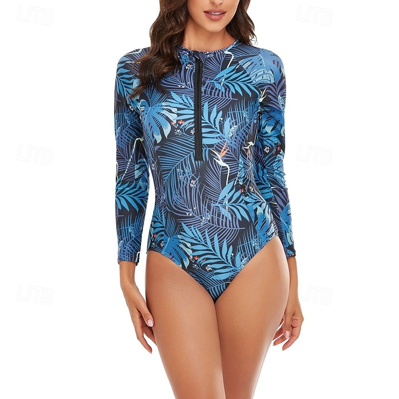 Per donna Top sottomuta Costume Intero Floreale Patchwork Stampato Cerniera Frontale Asciugatura Rapida Leggero Traspirante Manica Lunga Body costume da bagno Surf Spiaggia Sport Acquatici Estate del 2026 a $32.99 –P3
