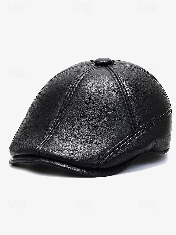 Herren-Baskenmütze aus Kunstleder mit Ohrenklappen – stylische Wintermütze mit Ohrenschutz für die Freizeit und Outdoor-Aktivitäten 2025 - $14.99 –P2