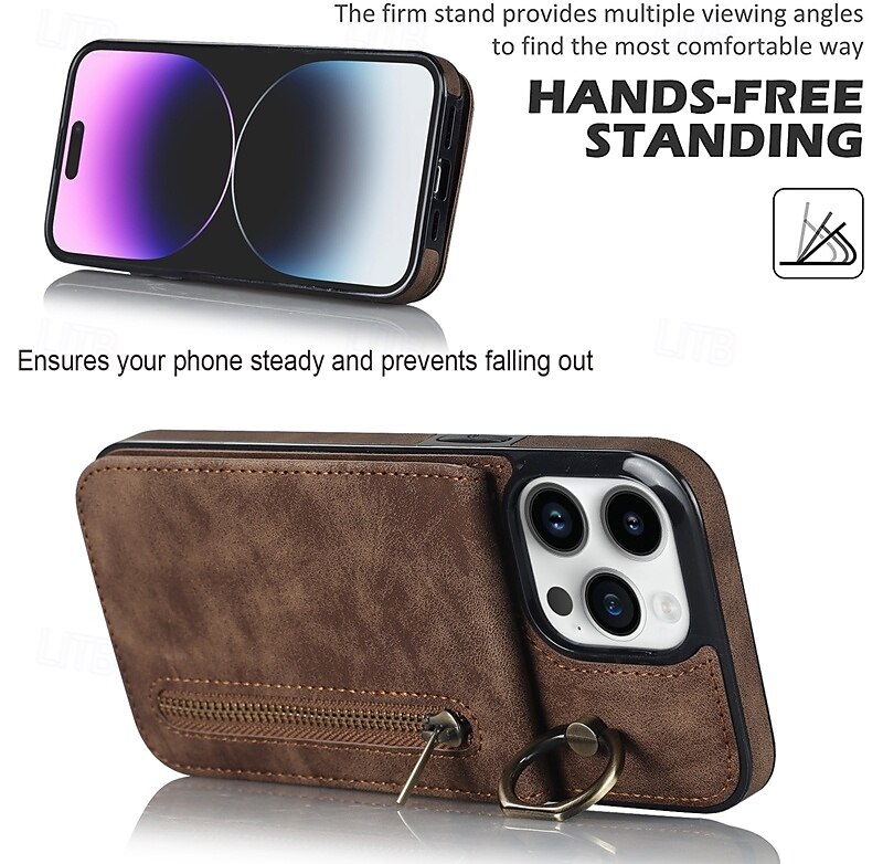 2025年 電話 ケース 用途 iPhone 16 Pro Max プラス iPhone 15 プロマックスプラス iPhone 14 13 12 11 Pro Max Plus Mini バックカバー スタンド付き バンカーリング ジッパ- レトロ風 TPU PUレザー コレクション – $19.99 –P11