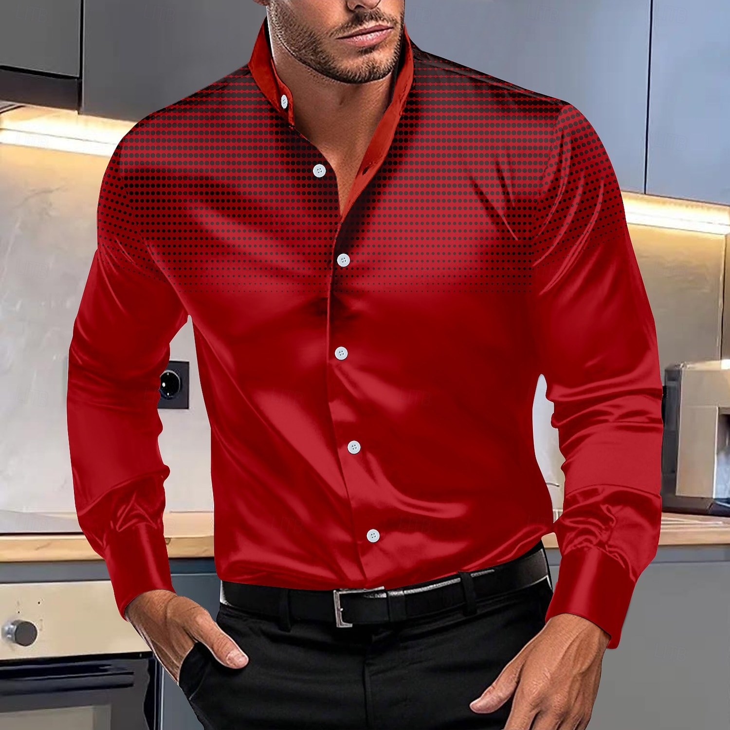 Per uomo Camicia con colletto a fascia Camicia in raso Camicie Liscio Matrimonio Esterno Bianco Rosso Blu marino Arancione Manica lunga Estate Primavera Abbigliamento del 2025 a $26.99 –P4
