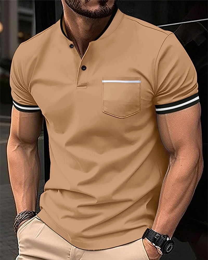 Herren Golfhemd Golf Poloshirts Arbeit Casual Ständer Kurzarm Basic Modern Farbblock Patchwork Knopf Frühling Sommer Regular Fit Wein Schwarz Weiß Himmelblau Khaki Grau Golfhemd 2025 - $17.99 –P3