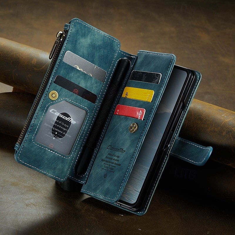 Telefoonhoes Voor Samsung Galaxy Z Fold 6 Z Fold 5 Z Fold 4 Z Fold 3 Wallet Case met Stand Houder Magnetische Rits Retro TPU PU Leer 2025 - $25.99 –P5