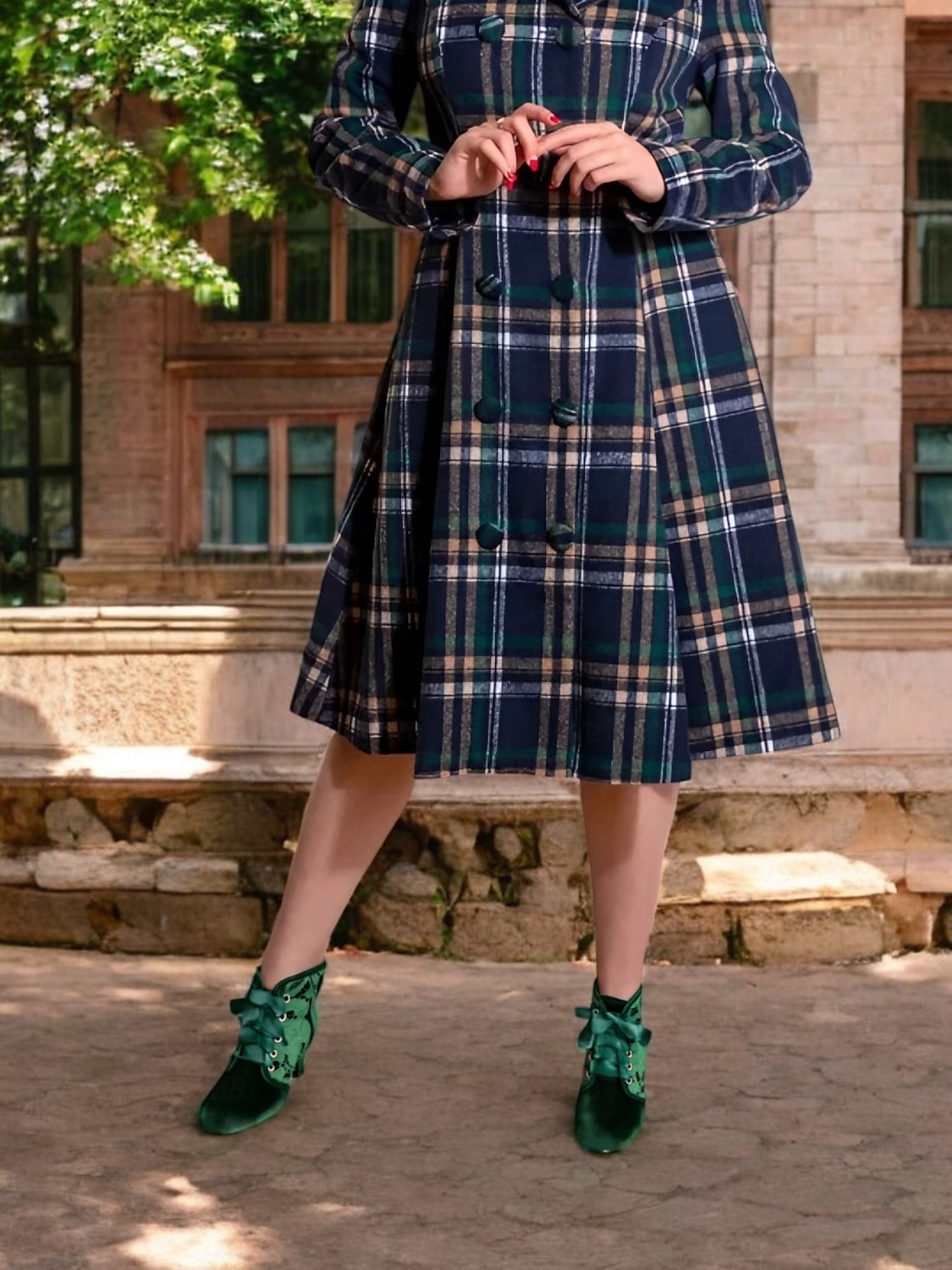 női vintage ihletésű viktoriánus zöld bársony bokacsizma fűzős panelekkel | kényelmes és stílusos cosplayre és különleges alkalmakra 2025 - $69.99 –P2