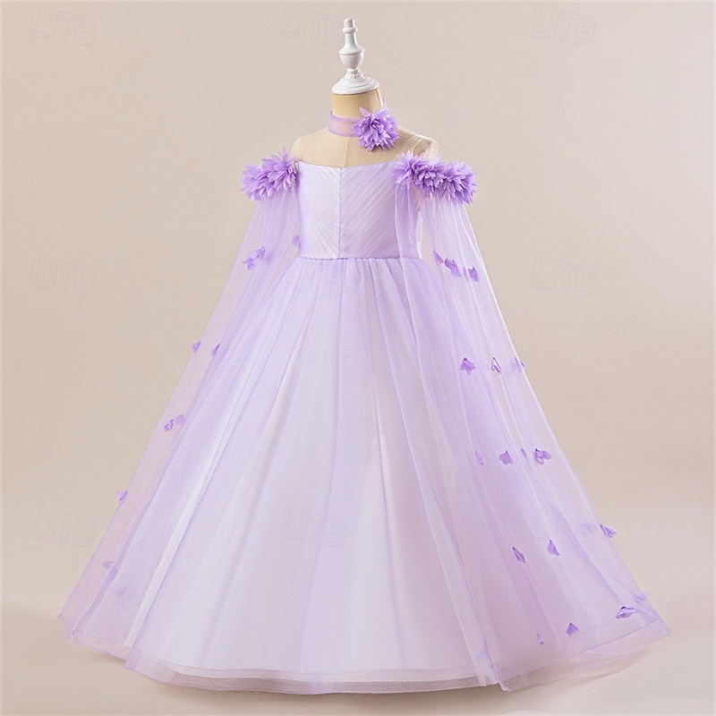 Flower Girl Dress Kid's Girls' Princess Dress Performance Wedding Party Elegant Beautiful Mesh Solid Color Sleeveless Crew Neck Light Pink White 4 years+ 2025 - GBP £37 –P14