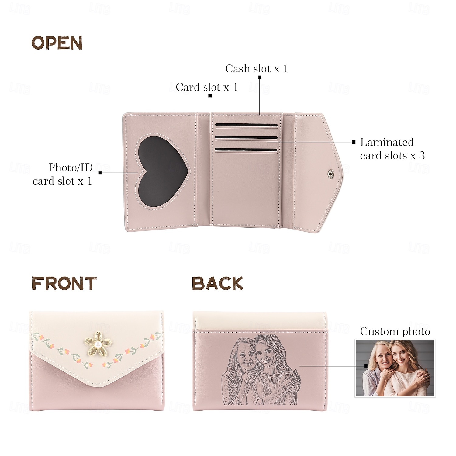 Portafoglio in PU inciso personalizzato miglior regalo per mamma – Regalo di matrimonio personalizzato per coppia portafoglio in pelle a pieghe con foto floreale per lei regalo per matrimonio festa del 2025 a $20.99 –P3