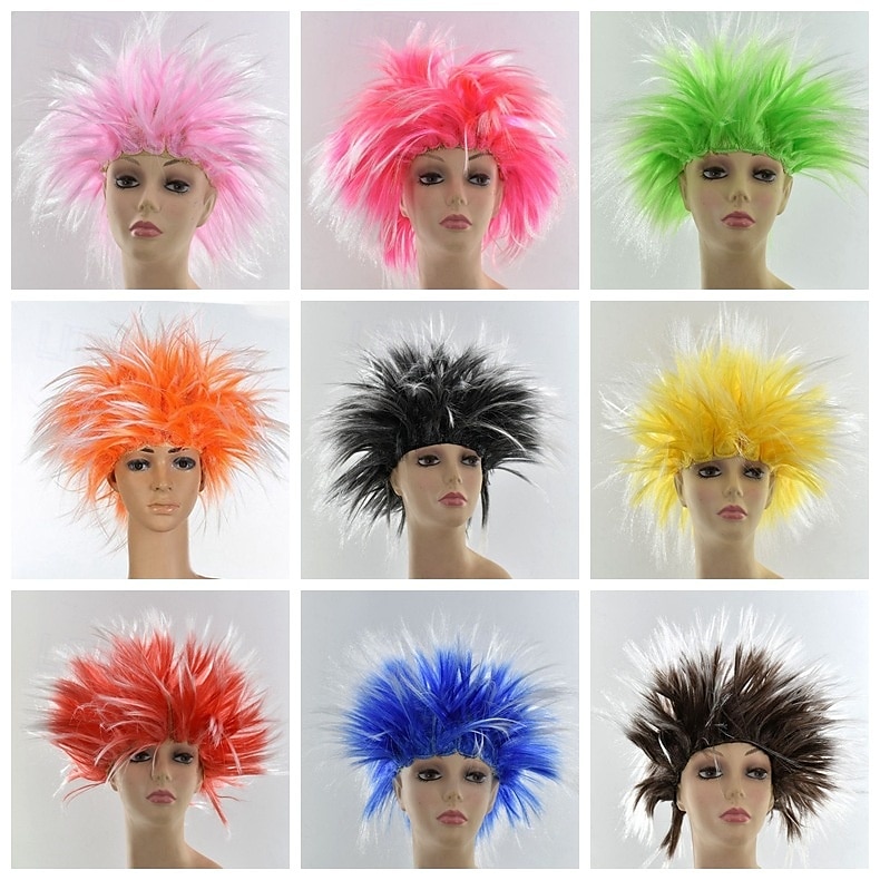 perruque synthétique bouclée partie médiane perruque courte noir jaune rose rouge bleu cheveux synthétiques hommes rose rouge noir pour le carnaval de 2025 ? $10.99 –P1