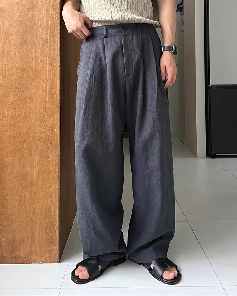 Herren Leinenhose Baumwollhosen Hose Hosen Sommerhosen Tasche Gerade geschnitten Glatt Komfort Atmungsaktiv Urlaub Täglich Festtage Hawaiianisch Boho Armeegrün Marineblau 2025 - $27.99 –P5