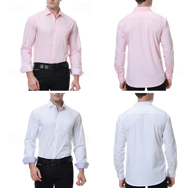 Men's Shirt Dress Shirt Button Up Shirt Plain Wedding Party Black White Pink Wine Long Sleeve Lapel Spring &  Fall Clothing Apparel 2025 - GBP £29 –P11