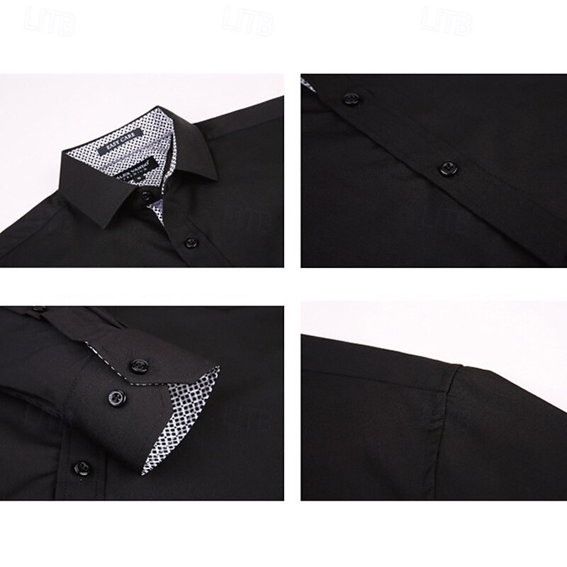 Men's Shirt Dress Shirt Button Up Shirt Plain Wedding Party Black White Pink Wine Long Sleeve Lapel Spring &  Fall Clothing Apparel 2025 - GBP £29 –P9