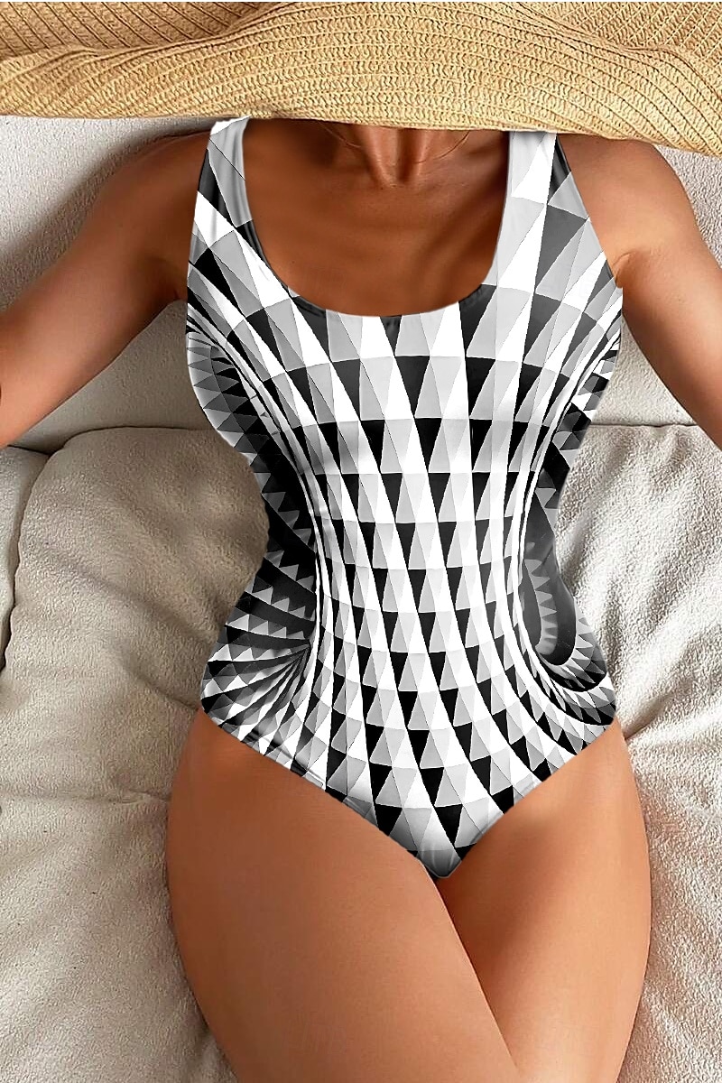 Naisten uimapuvut 1-osainen monokini uimapuku selkä avoin vatsan hallinta korkeavyötäröinen hoikka lomaranta-asusteet geometrinen U-kaula-aukko hihaton uimapuku 2025 - $26.99 –P1