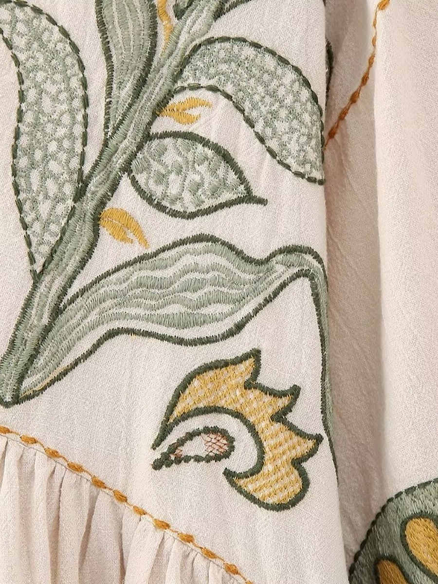 Dam Mini klänning Vardagsklänning A linjeklänning Boho-klänning bohemliv Ledigt Semester Dagligen Normal Blommig 3/4 ärm V-hals Beige Vår Höst 2025 - $42.99 –P6