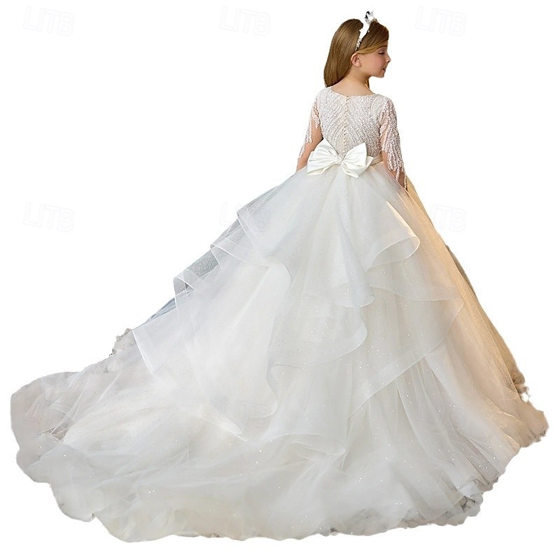 kinderkleidung Mädchen Blumenmädchen Kleid Kleid für die Erstkommunion Party Kleid Feste Farbe Ärmellos Langarm Leistung Hochzeit Party Gitter Prinzessin Süß Gitter Mitte der Wade Etuikleid Tüll-Kleid 2025 - $112.99 –P5