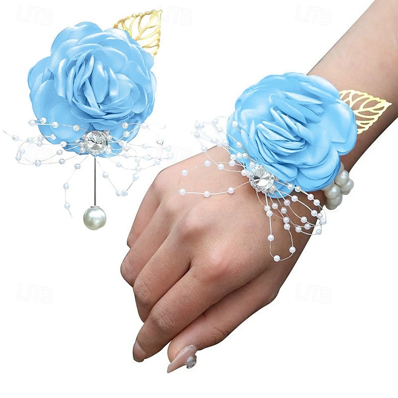 Pachet de 2 set de butoniere pentru încheietura mâinii, trandafir artificial, floare de mătase lucrată manual, pentru flori de nuntă, accesorii, decor costum de bal 2025 - $7.99 –P12
