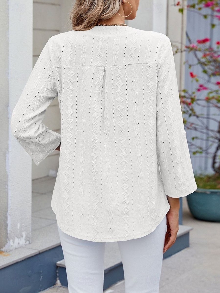 Damen Hemd Bluse Feste Farbe Basic Brautkleider schlicht Langarm V Ausschnitt Normale Oberteile Täglich Öse Schwarz Weiß Blau Frühling Herbst 2025 - $27.99 –P12