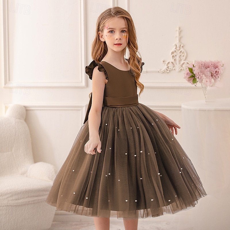 Bloemenmeisjesjurk kinderen Voor meisjes Prinses jurk Prestatie Bruiloft Feest Elegant Mooi Netstof Effen Kleur Mouwloos Strakke ronde hals Lichtgeel Licht Roze 4 jaar + 2025 - $30.99 –P11