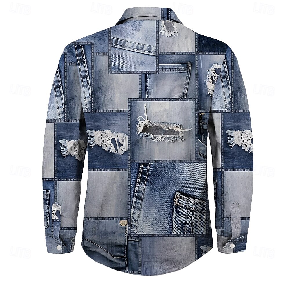 Homme Géométrique Mosaïque Chemise décontractée Chemise boutonnée manche longue Abstrait Mode Décontractée Casual Automne Hiver Col rabattu 2 poches Bleu de minuit de 2025 ? $40.99 –P2