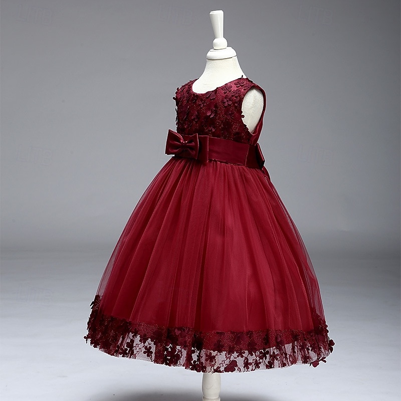 Abito da damigella d'onore bambina bambini Da ragazza Abito da principessa Prestazioni Matrimonio Feste Elegante Bellissimo Retato Tinta unica Senza maniche Girocollo Grigio Rosso bordeaux 4 anni + del 2025 a $35.99 –P2