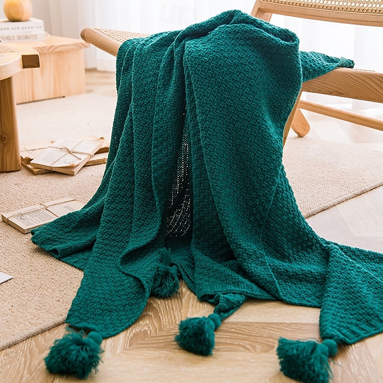 Fringed Ribbed Knit Blanket Solid Color Throw for Bed and Sofa Stylish and Cozy Design Perfect for Lazy Days, Fashionable Shawls, or Home Textiles Soft and Comfortable for Year-Round Use 2025 - $39.99 –P9
