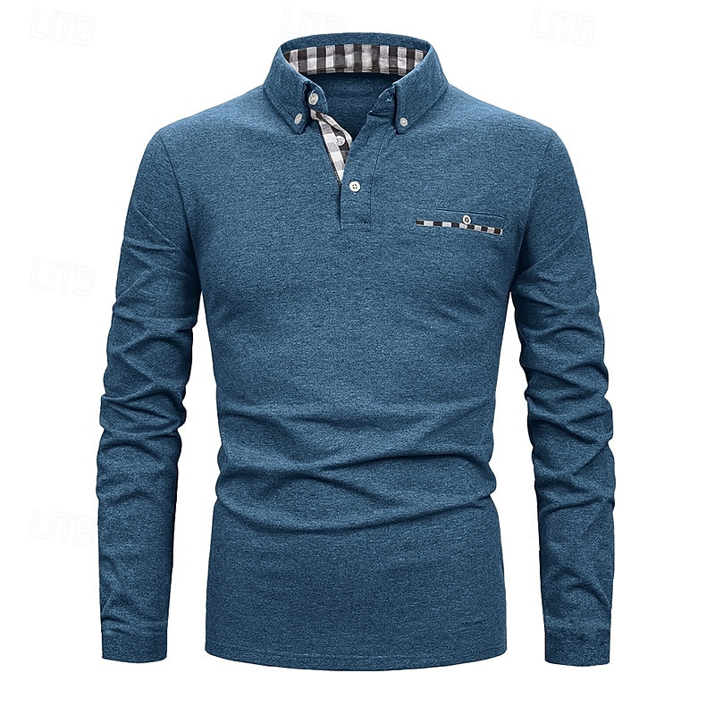 Herren Golfhemd Golf Poloshirts Arbeit Casual Kargen Langarm Basic Modern Farbblock Patchwork Knopf Frühling & Herbst Regular Fit Königliches Blau Blau Dunkelgrau Khaki Hellgrau Hellblau Golfhemd 2025 - $25.99 –P16