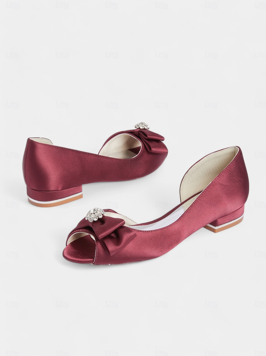 ballerines à bout ouvert en satin bordeaux pour femmes avec nœud et ornements en strass – chaussures de mariage élégantes pour les occasions nuptiales et formelles de 2025 ? $59.99 –P5