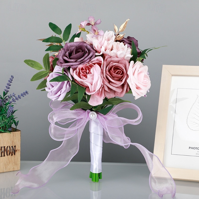 Ramos de novia, ramos de novia y dama de honor de estilo occidental con flores de seda artificiales, flores artificiales para fotografía de bodas al aire libre y accesorios 2025 - $21.24 –P3
