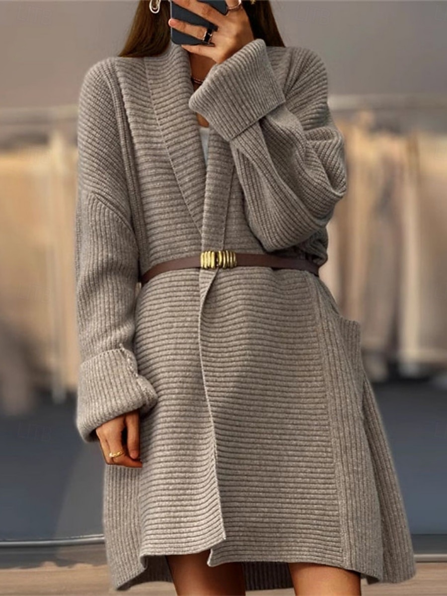 Női Pulóver Kardigán Alkalmi Puha Tiszta szín Bordázott Nyitott homlok Zseb Kötött Hosszú ujj Hosszú felsők Kötött Szabadtéri Napi Hétvége Khakizöld Bézs Ősz Tél 2025 - $39.99 –P3