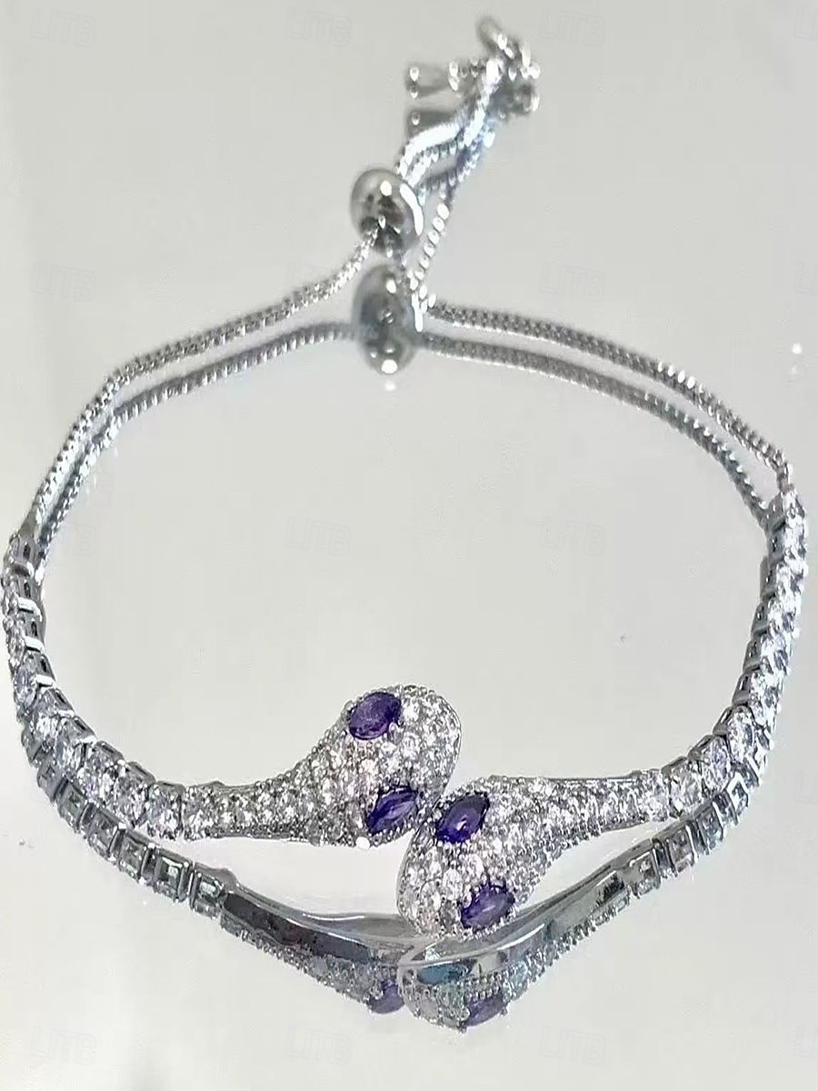 Cubic Zirconia Vintage Style Snake Personalized Chrome Bracelet Jewelry Silver / Purple / Green For Party Street 2025 - $11.49 –P2