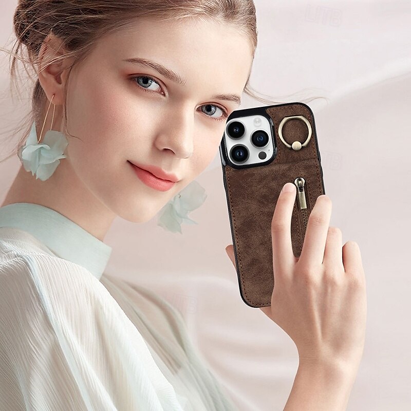 2025年 電話 ケース 用途 iPhone 16 Pro Max プラス iPhone 15 プロマックスプラス iPhone 14 13 12 11 Pro Max Plus Mini バックカバー スタンド付き バンカーリング ジッパ- レトロ風 TPU PUレザー コレクション – $19.99 –P12