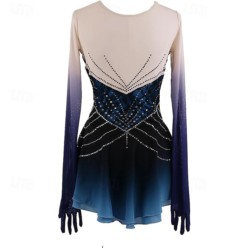 Eiskunstlaufkleid Damen Mädchen Eislaufen Kleid Blau Patchwork Netzstoff Spandex Hohe Elastizität Training Wettbewerb Eiskunstlaufkleidung Klassisch Kristall / Strass Langarm Eislaufen Eiskundstlauf 2025 - $155.99 –P2