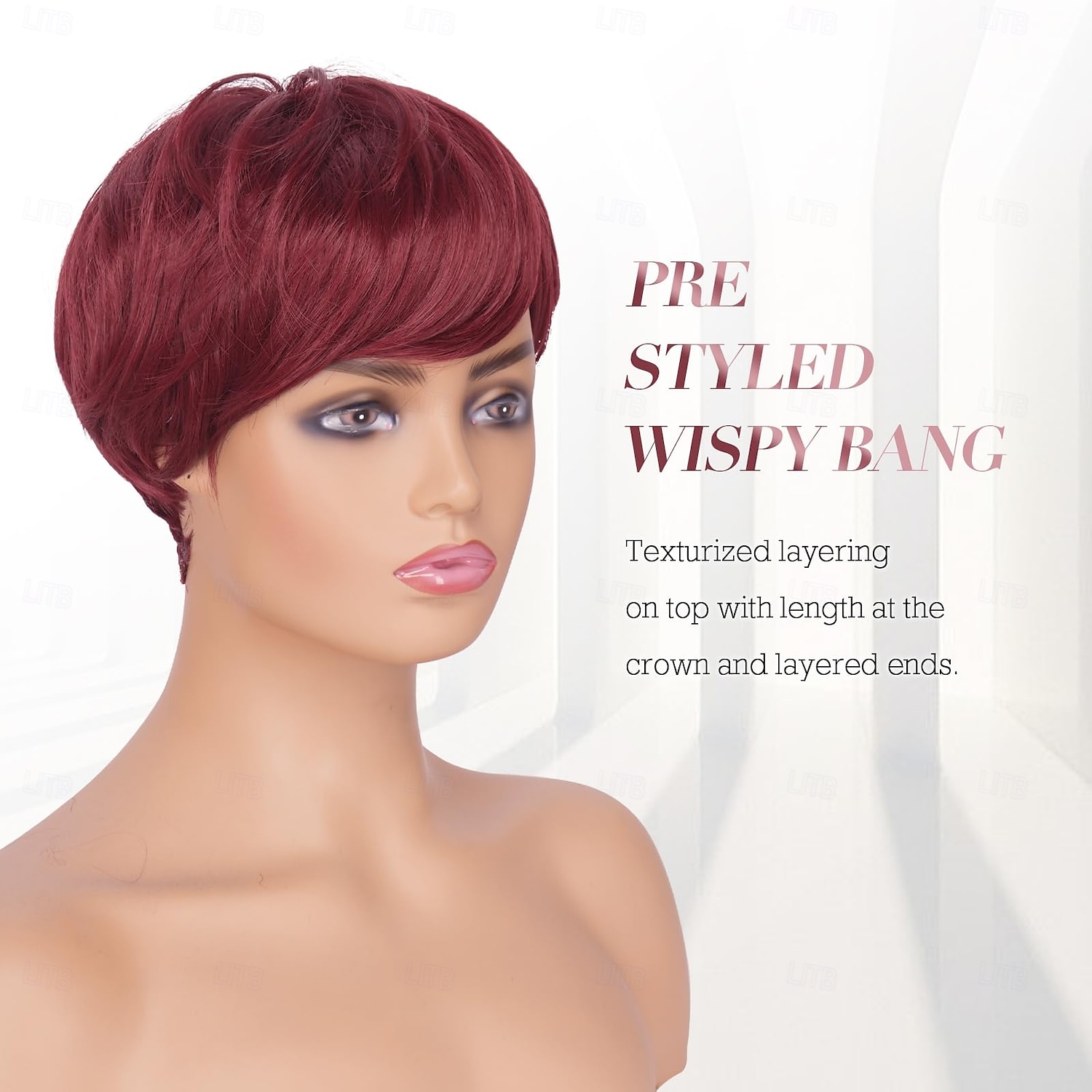 Short Pixie Wig Synthetic Wavy Layered Haircut with Bangs Glueless Pixie Cut Wigs Synthetic Short Ombre Gray Pixie Haircut Wig  main image 2