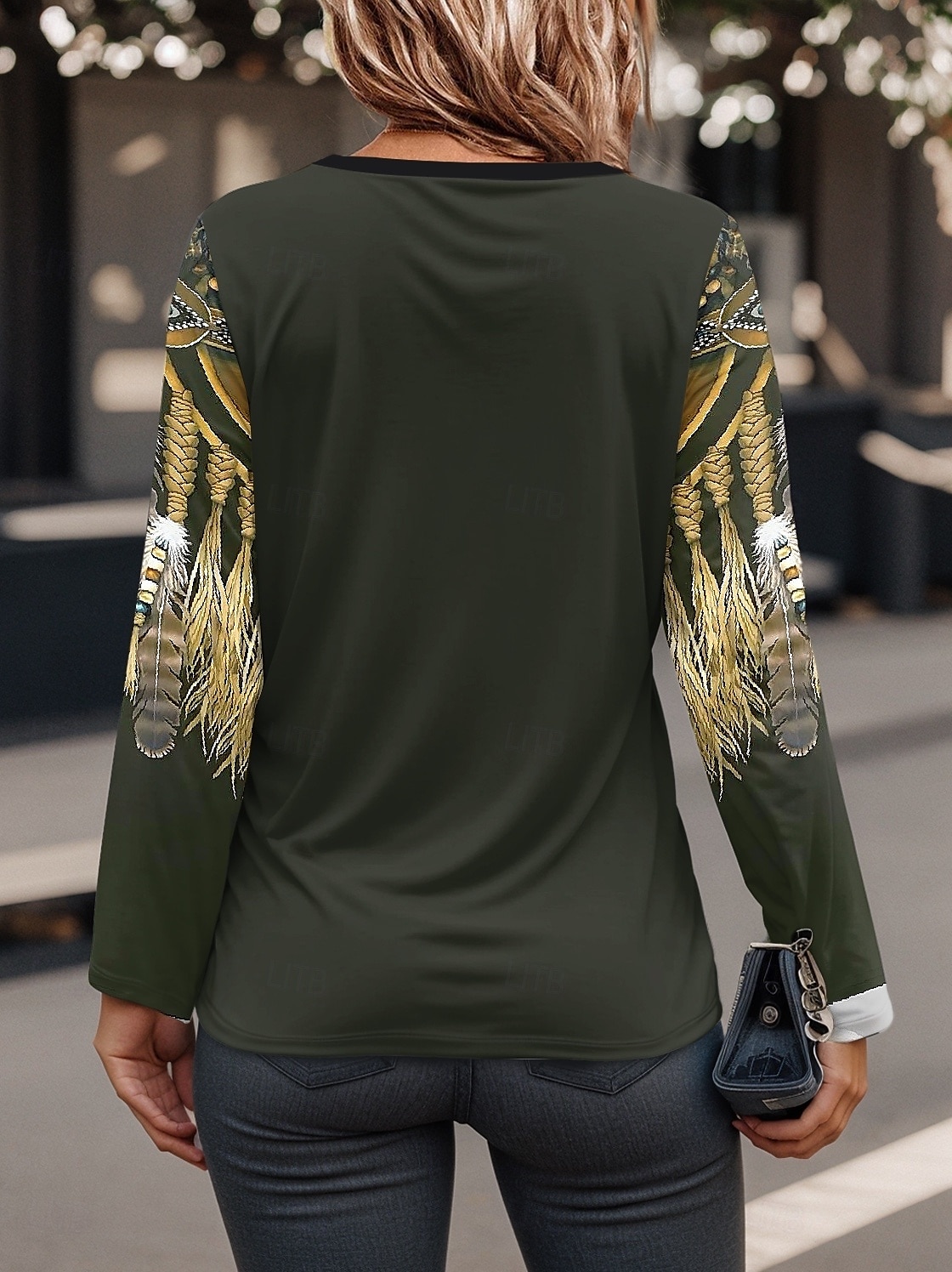 Femme T shirt Graphic Décontractées manche longue Col V Hauts réguliers du quotidien Zippé Imprimer Rose Claire Rouge Bleu Violet Vert Printemps Automne de 2025 ? $27.99 –P2