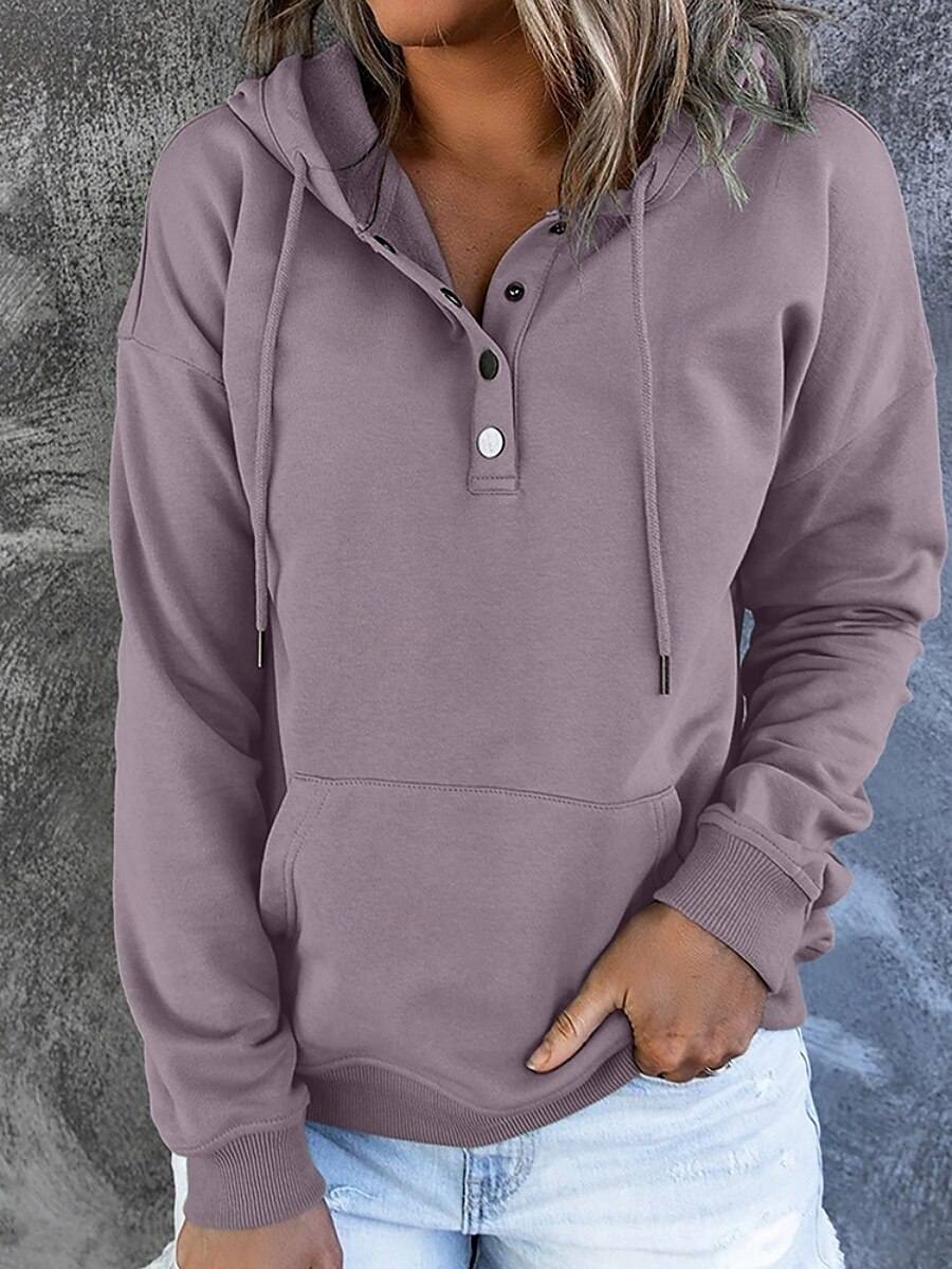 Mujer Casual Manga Larga Sudadera Tops regulares Calle Uso Diario Retazos Botones Negro Vino Morado Otoño Invierno 2025 - $38.99 –P9