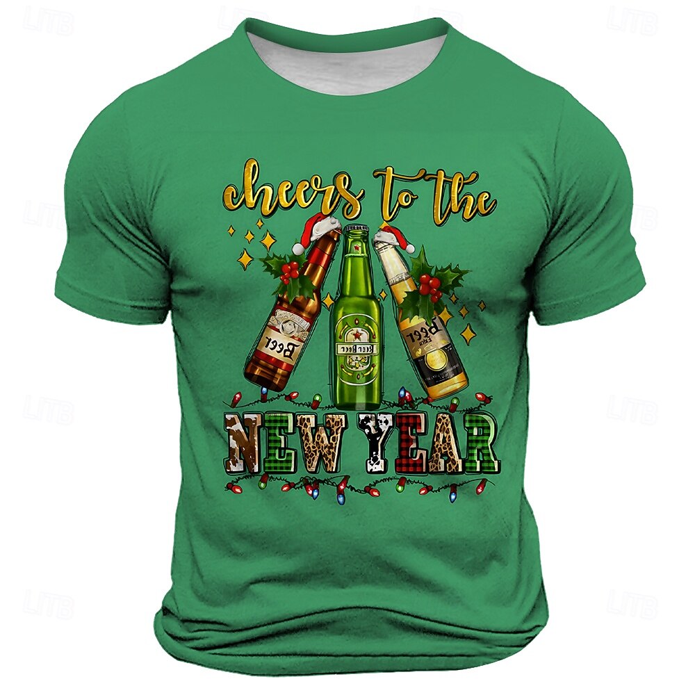 Nyår Herr Oktoberfestöl T-shirt Kortärmad T-shirt 3D-tryck Rund hals Skjorta Mode Fritids- Gata Utomhussport Dagligen Svart Blå Röd Sommar Vår Kläder S M L XL XXL XXXL 2025 - $15.99 –P4