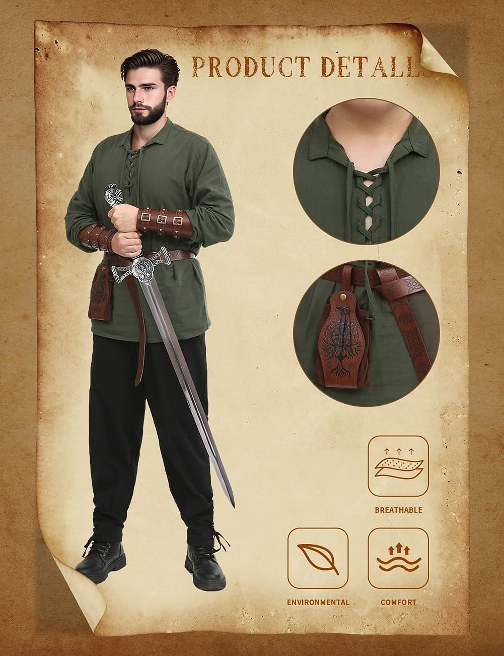 Retro Středověké Renesanční Kalhoty Úbory Pásek Ren Faire Pánské Viking Fantazie předvečer Všech svatých Karneval Plesová maškaráda Karneval Výkon LARP Dospělé Tričko Kalhoty Pásek 2025 - $51.99 –P3