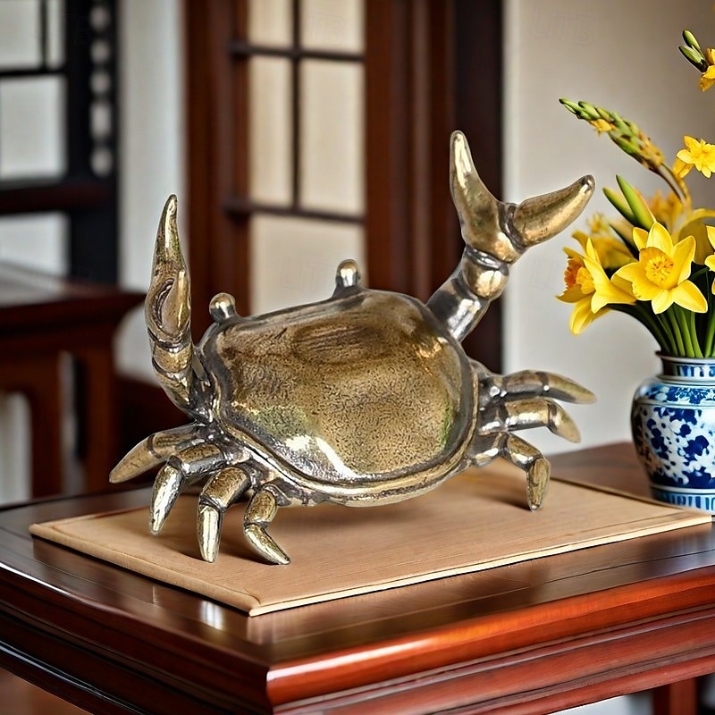 figurine de crabe vintage en cuivre plaqué, décoration de bureau en crabe d'haltérophilie, ornement de table à thé créatif, porte-stylo et décoration de bureau artisanale de 2025 ? $9.49 –P1